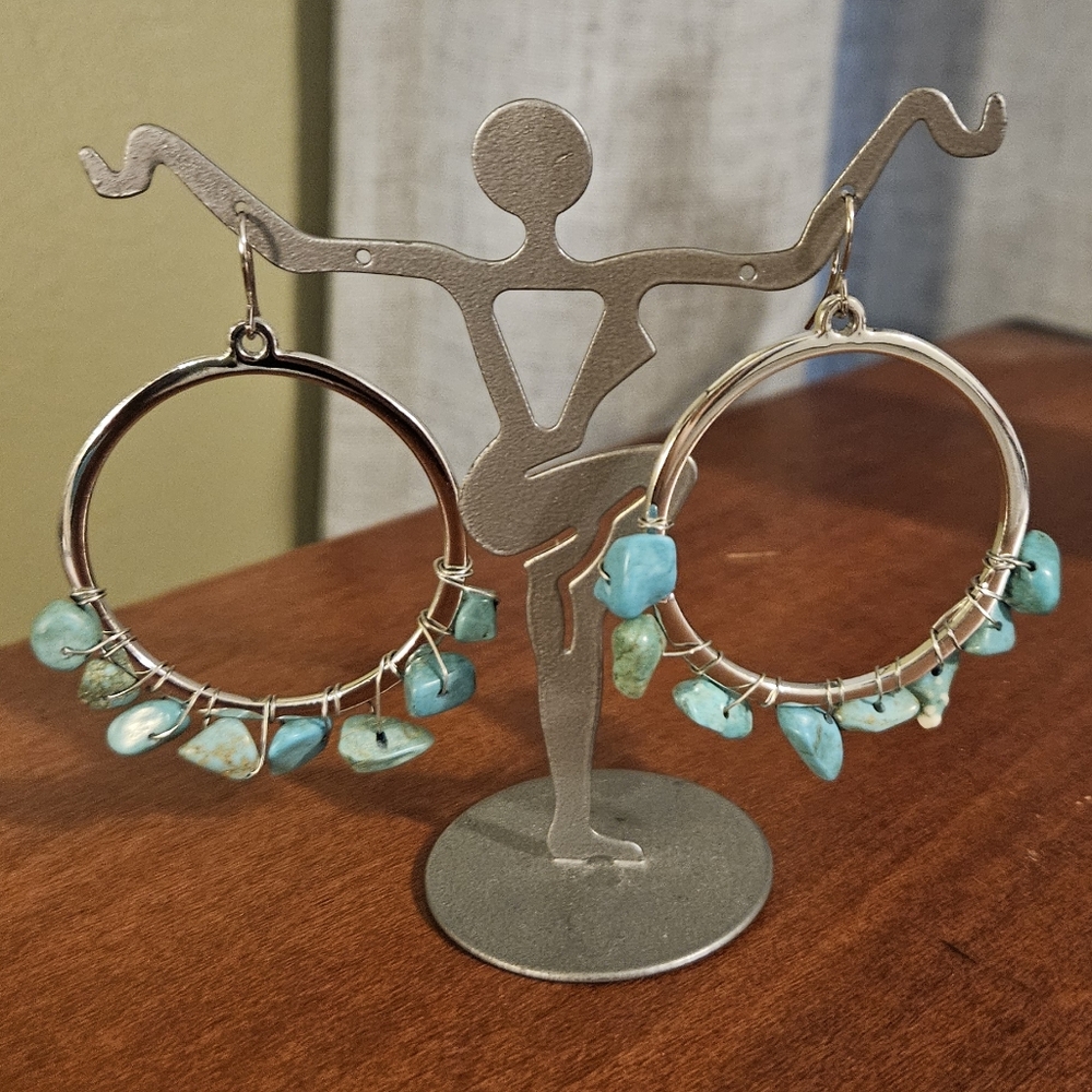 Silver turquoise hoop earrings